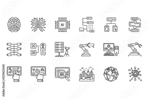 Fototapeta Technology Icons Set Line Art Style Modern Digital Network