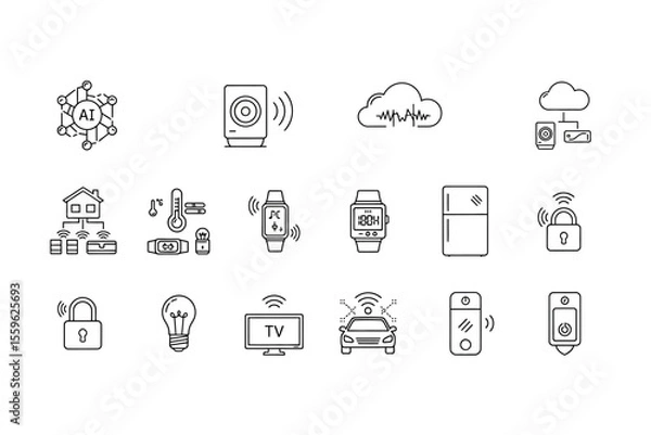 Fototapeta Smart Home Automation System Thin Line Icon Set