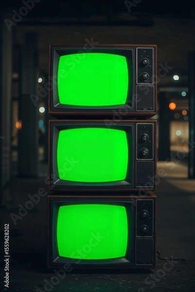 Fototapeta Retro Reverberations: A Green Screen Echo from the Past