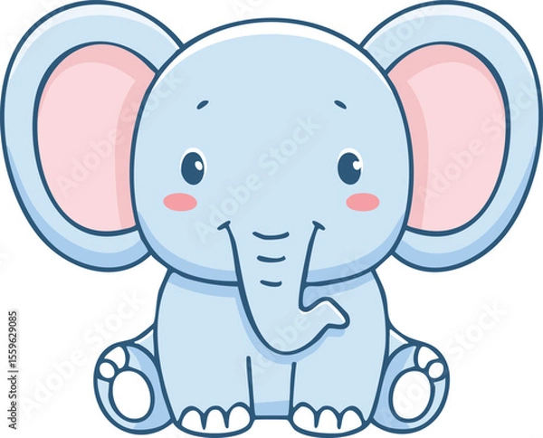 Obraz A charming cartoon elephant with big ears and a friendly smile, sitting.