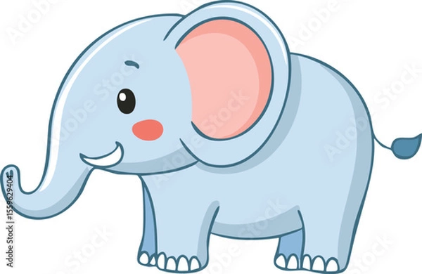 Obraz Cute light blue cartoon elephant, smiling and facing right.
