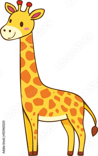 Obraz Cartoon illustration of a friendly giraffe standing upright, showcasing its long neck and distinctive markings.