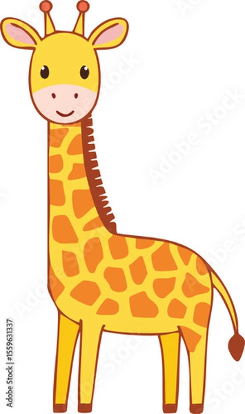 Obraz Cartoon giraffe standing, featuring yellow and orange spots, with a simple, smiling face.