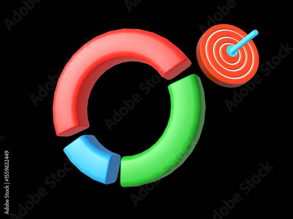Fototapeta Pie diagram 3d icon. Isolated object on a transparent background