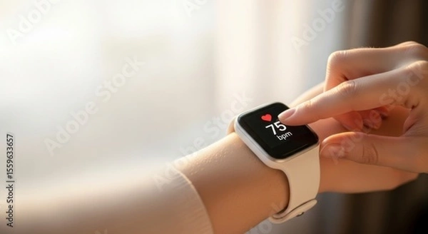 Fototapeta Engaging in Health Monitoring Action A Close-up Look at Smartwatch Usage Indoor Environment Digital Content Personal Fitness Perspective