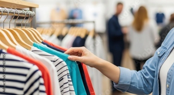 Fototapeta Shopping Adventure Exploring Fashion Trends in a Retail Store Clothing Display Modern Environment Close-up Viewpoint Consumer Experience for Style Inspiration