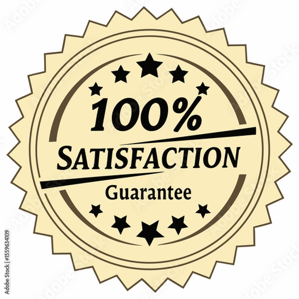 Obraz 100 Percent Satisfaction Guarantee Badge with Stars and Decorative Border for Product or Service Assurance