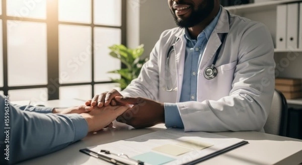 Fototapeta Consultation Process with a Healthcare Professional Medical Office Patient Interaction Bright Environment Close-up View Compassion in Care