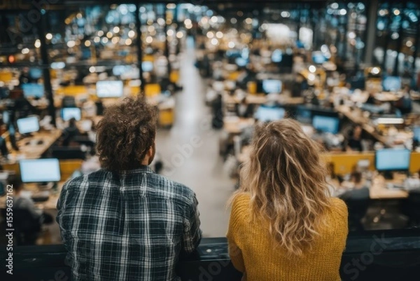 Obraz Coworkers Working Together in a Modern Open Office Space on a Busy Floor