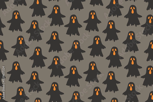 Fototapeta Halloween seamless pattern with black ghosts