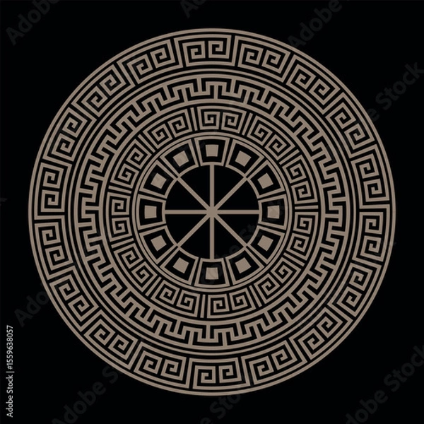Fototapeta Vector round golden classic pattern frame plate. Greek round frame. Greek pattern. Greek meander. Patterns of Greece, ancient Rome. Circle european border. Typical egyptian, assyrian, greek motives