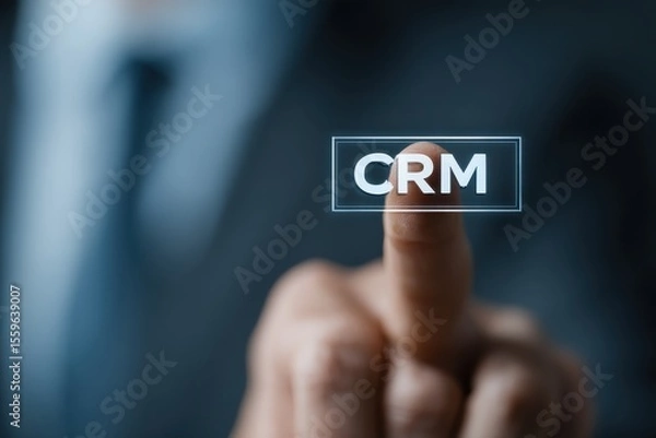 Obraz Businessman Pressing Digital CRM Interface on Screen with Focus on Data Management Concept