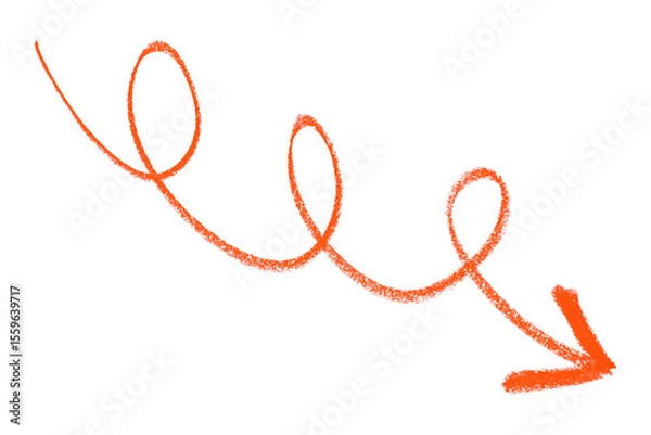 Fototapeta Red arrow symbol colored pencil isolated on transparent background