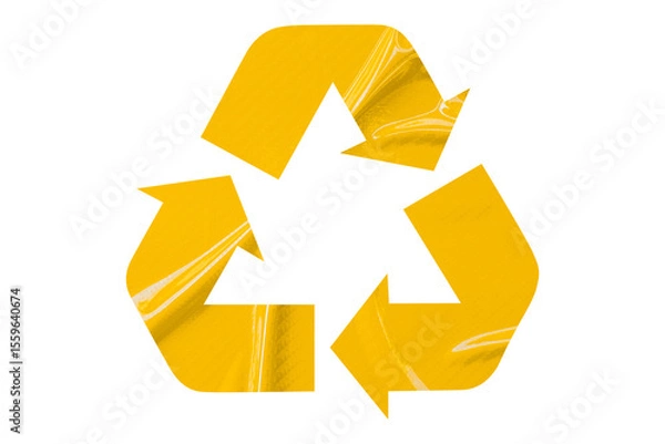 Fototapeta Yellow recycle symbol paper isolated on transparent background
