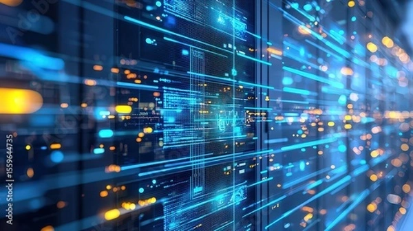 Obraz Data flow visualization in modern data centers technology environment digital art perspective