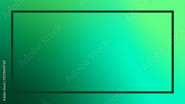 Fototapeta エメラルドグリーンのグラデーションに黒枠をあしらったミニマルな構成。デザインのベースや背景に活用できる抽象素材。
