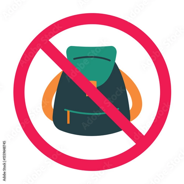 Obraz No bag sign, forbidden backpack sign, backpack with red crossed circle, prohibited bag symbol, no luggage allowed icon
