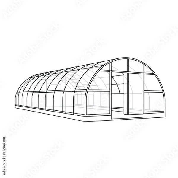 Fototapeta Outline illustration of a greenhouse with an arched roof and door opening