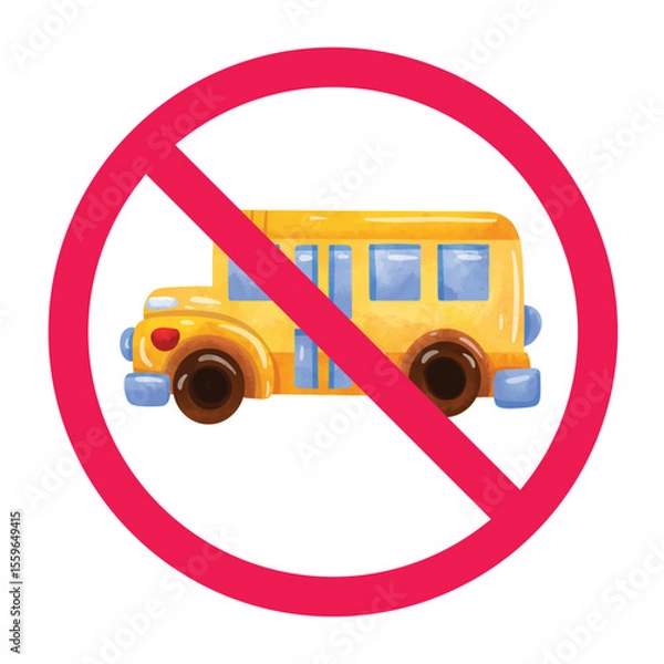 Obraz No school bus sign, prohibited bus symbol, yellow school bus with red crossed circle, no student bus allowed, restricted school transport symbol