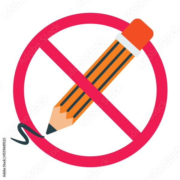 Obraz No scribble sign, forbidden pencil sign, pencil with red crossed circle, prohibited scribbling symbol, do not write or scribble sign, no drawing allowed icon