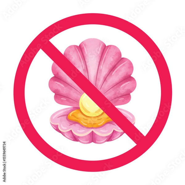 Obraz No seashell sign, forbidden sea shell sign, seashell with red crossed circle symbol, do not pick up seashells on the beach, never take seashells from beaches