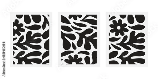 Fototapeta Modern Abstract Botanical Cutout Art in Black and White Bold Plant and Floral Shapes Design