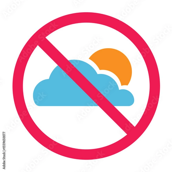 Obraz No weather forecast sign, no climate information symbol, no meteorology report icon, forbidden weather forecast sign, weather icon with red crossed circle symbol
