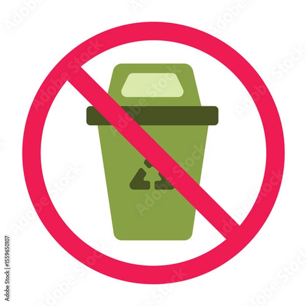 Obraz No trash can sign, stop using trash can sign, forbidden garbage can sign, flat vector illustration, isolated on white background
