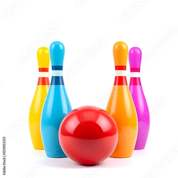 Fototapeta "3D Bowling Pin and Ball Isolated Illustration – Fun Sport Game Equipment for Strike and Competition Concepts"

