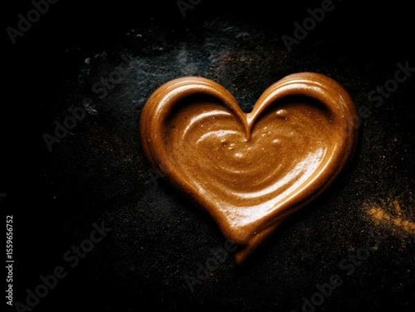 Obraz heart made out of melted chocolate on a black surface with copy space