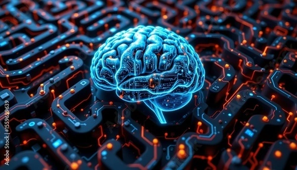Fototapeta a brain's neural network solving a complex maze.