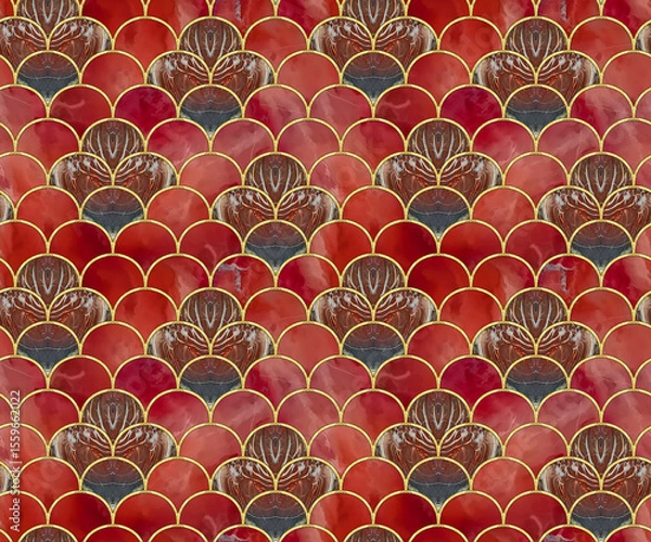 Fototapeta Arcs seamless pattern. Jasper. Inlay. Stained glass window for interior design. Art Deco. Seamless tracery pattern for wallpapers, textile print, t-shirts. Jasper tile pattern. Waves. Oriental pattern