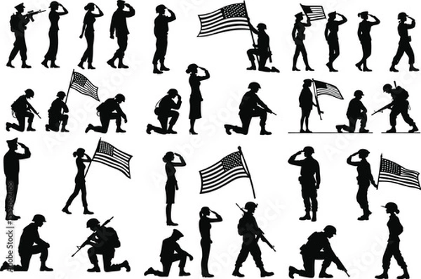 Obraz Soldier Saluting Silhouette Vector Collection