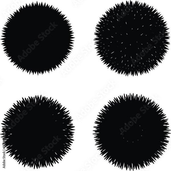 Fototapeta Koosh ball silhouette set - 4 playful fuzzy vector outlines, EPS JPEG PNG