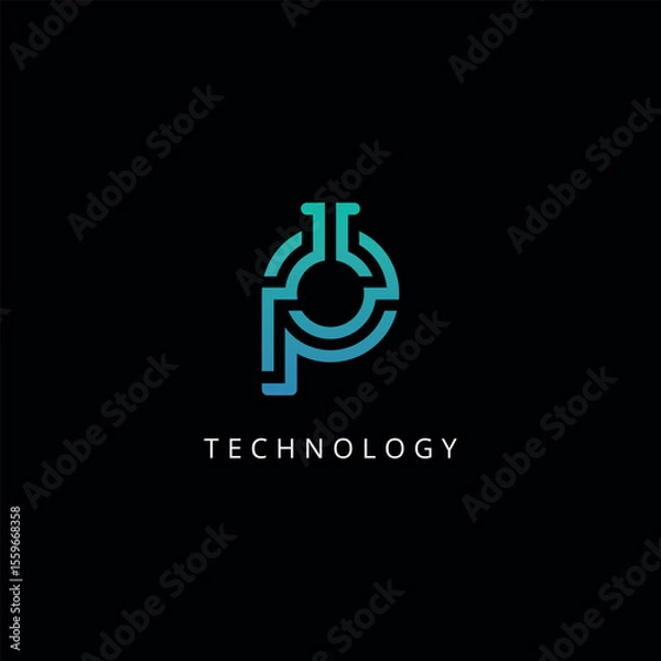 Fototapeta Modern Science and Tech Letter P Logo with Lab Symbol.