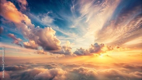 Fototapeta Dramatic Sky with Cumulus Clouds at Sunset