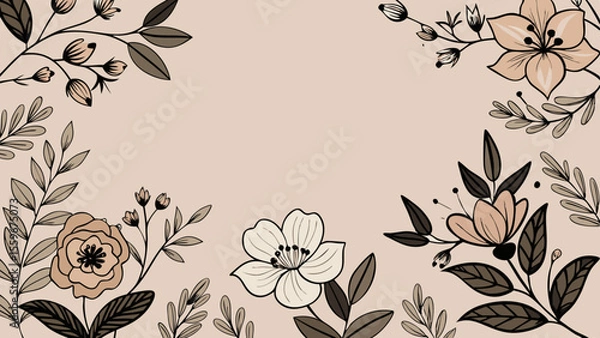 Fototapeta Elegant Floral Line Art and Botanical Background Vector Collection