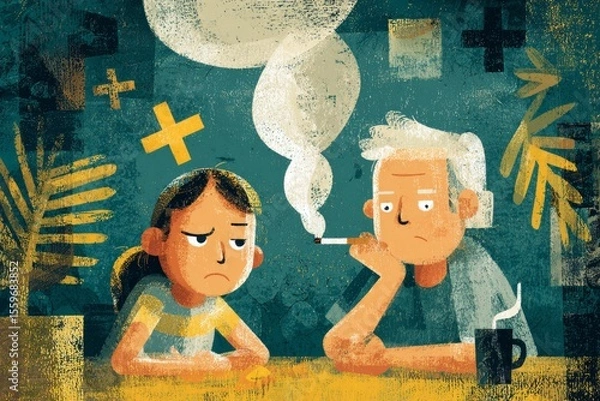 Obraz Illustration of a children don't like it when adults smoke , Generative AI