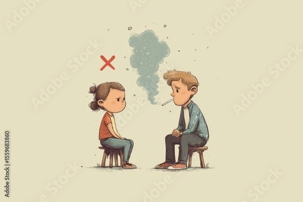 Obraz Illustration of a children don't like it when adults smoke , Generative AI
