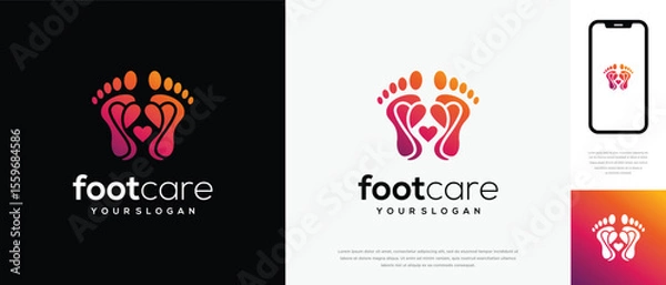 Fototapeta Foot care love logo design. Podiatry foot care logo template. Foot love logo symbol icon