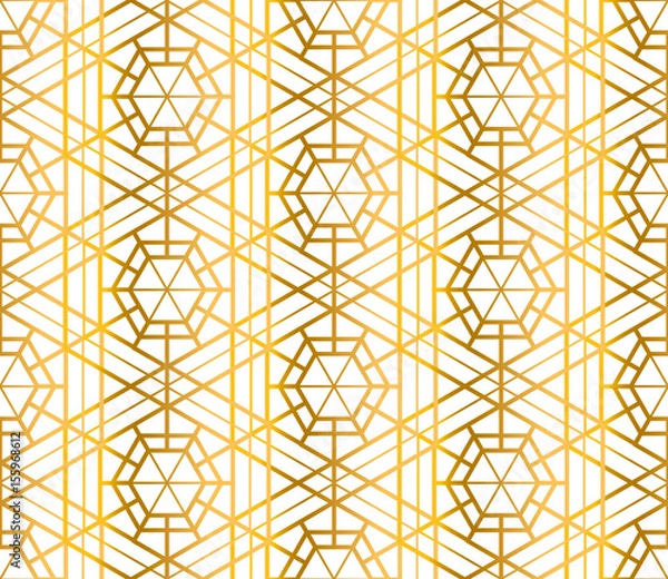 Fototapeta abstract minimal pattern background. seamless Arabic art deco monochrome white and gold wallpaper or background