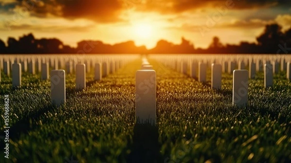 Fototapeta Field of small flags in a cemetery, symbolizing remembrance on Veterans Day