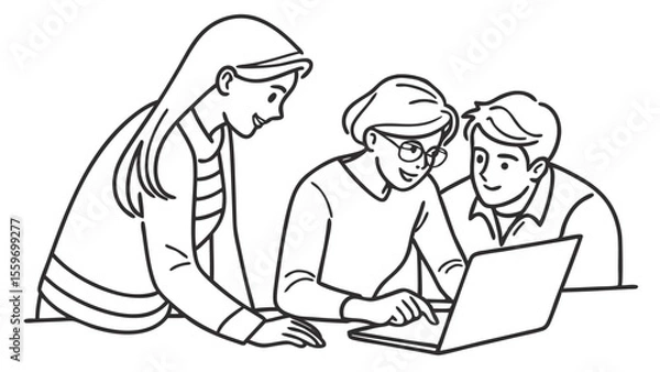 Fototapeta Teamwork and Collaboration Line Art Illustrations