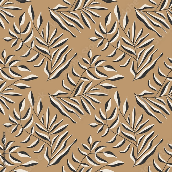Fototapeta Trendy minimalist seamless botanical pattern with abstract creative hand drawn composition
