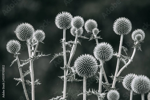 Fototapeta Beautiful wildflowers with thorns on a blurred background. Soft focus