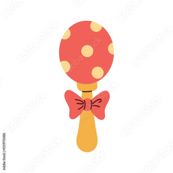 Obraz Cute rattle for newborn babies flat vector illustration. Cartoon toy for infants isolated on white background. Childhood, entertainment concept