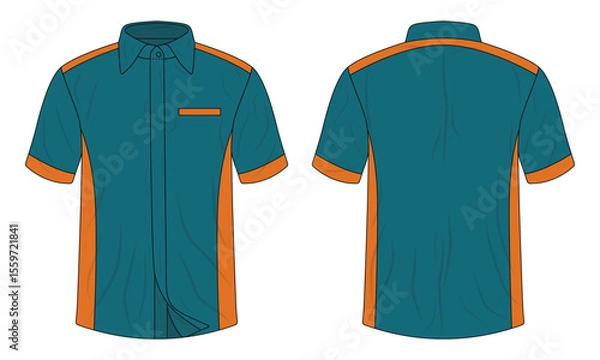 Fototapeta Short sleeve work uniform template front and back view