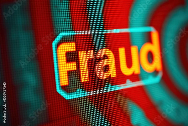 Fototapeta Pixel message icon, “fraud active” on screen. Technology, security and warning concept.