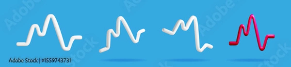 Fototapeta Set of 3d pulse, heartbeat, volume, and sound amplitude waves. Modern chart lines for data visualization and medical concepts.