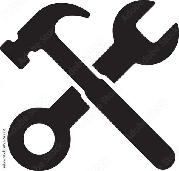 Fototapeta Silhouette icon of crossed wrench and screwdriver representing equipment allowance or tool benefits in the workplace.
